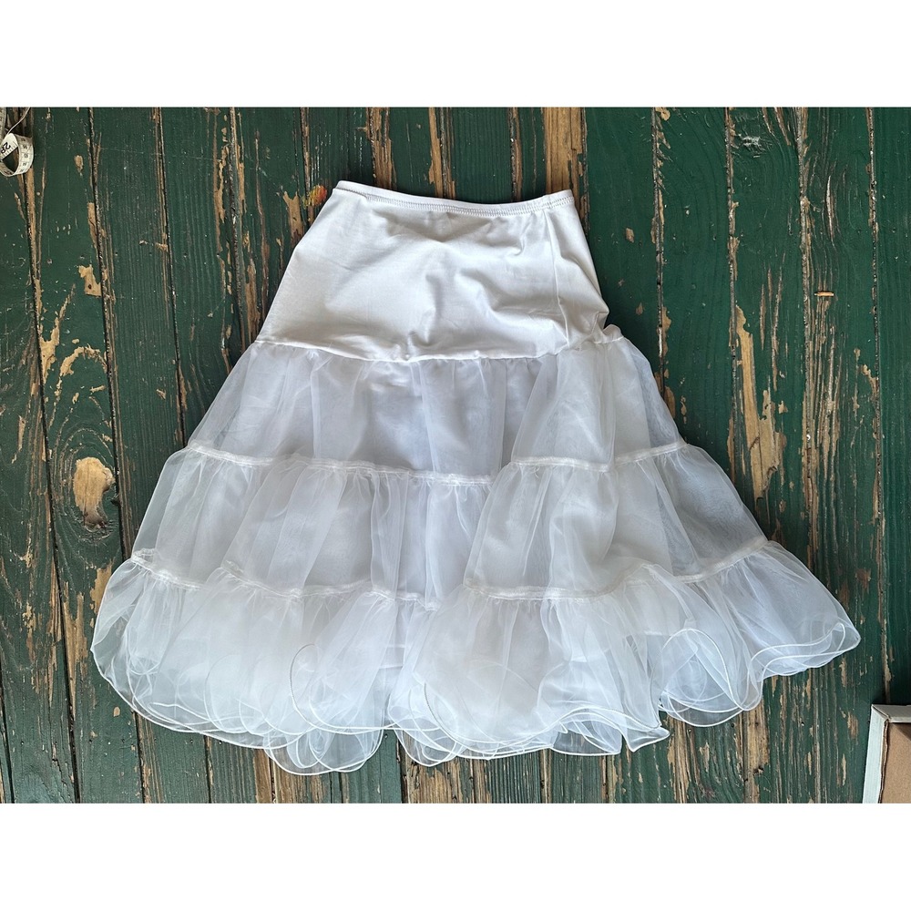 Cottagecore white Tiered Tulle Crinoline Petticoat Ruffle Underskirt Slip A3852
